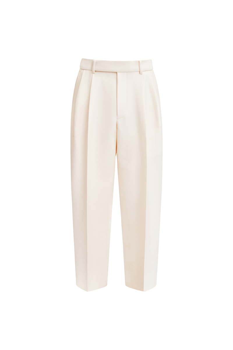 Wide Leg Pants with Wide Pleat in Wool Silk