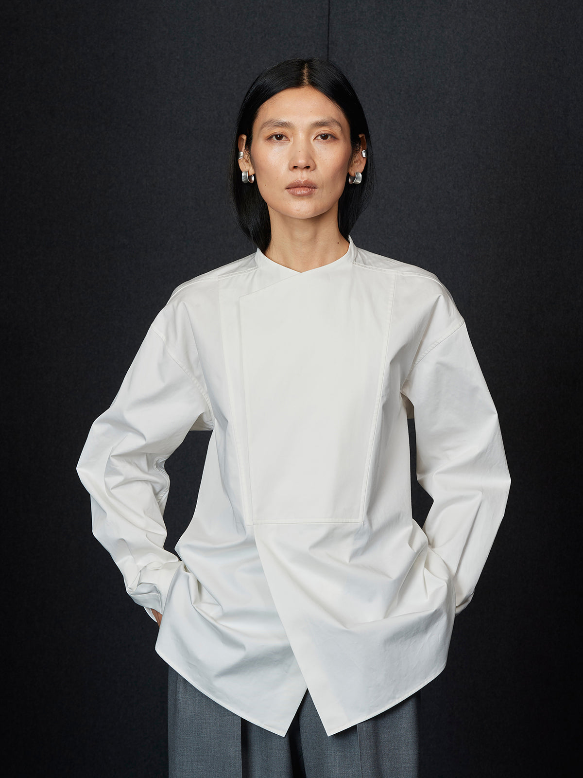 White Cotton Cross-Collar Shirt