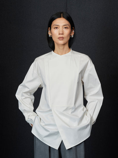 White Cotton Cross-Collar Shirt