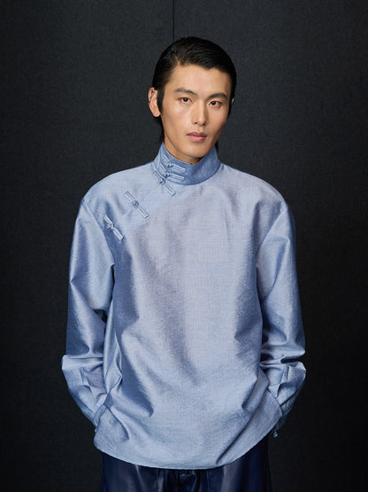 Light Blue Textured Chinese Shirt