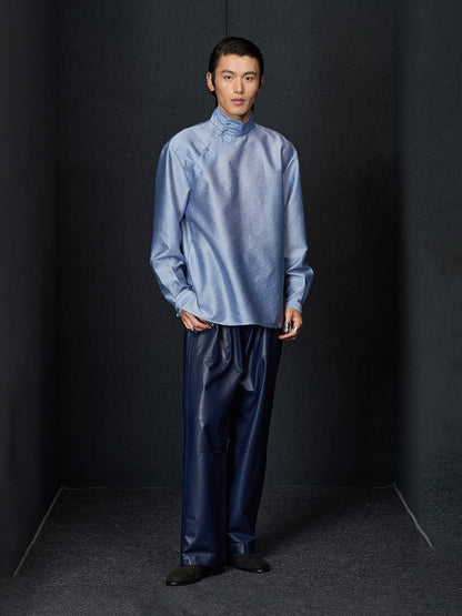 Light Blue Textured Chinese Shirt