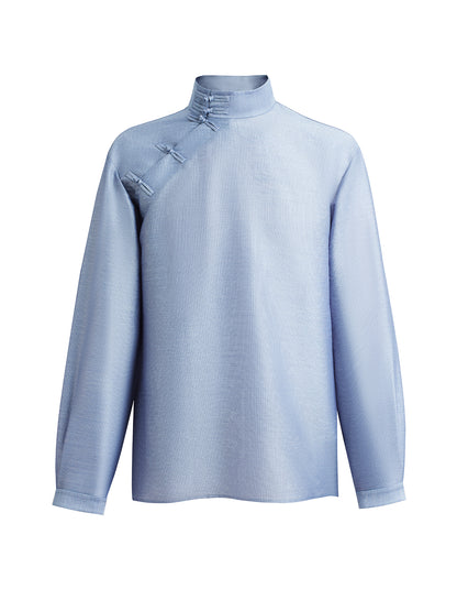 Light Blue Textured Chinese Shirt