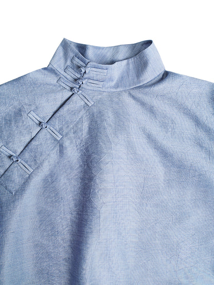 Light Blue Textured Chinese Shirt