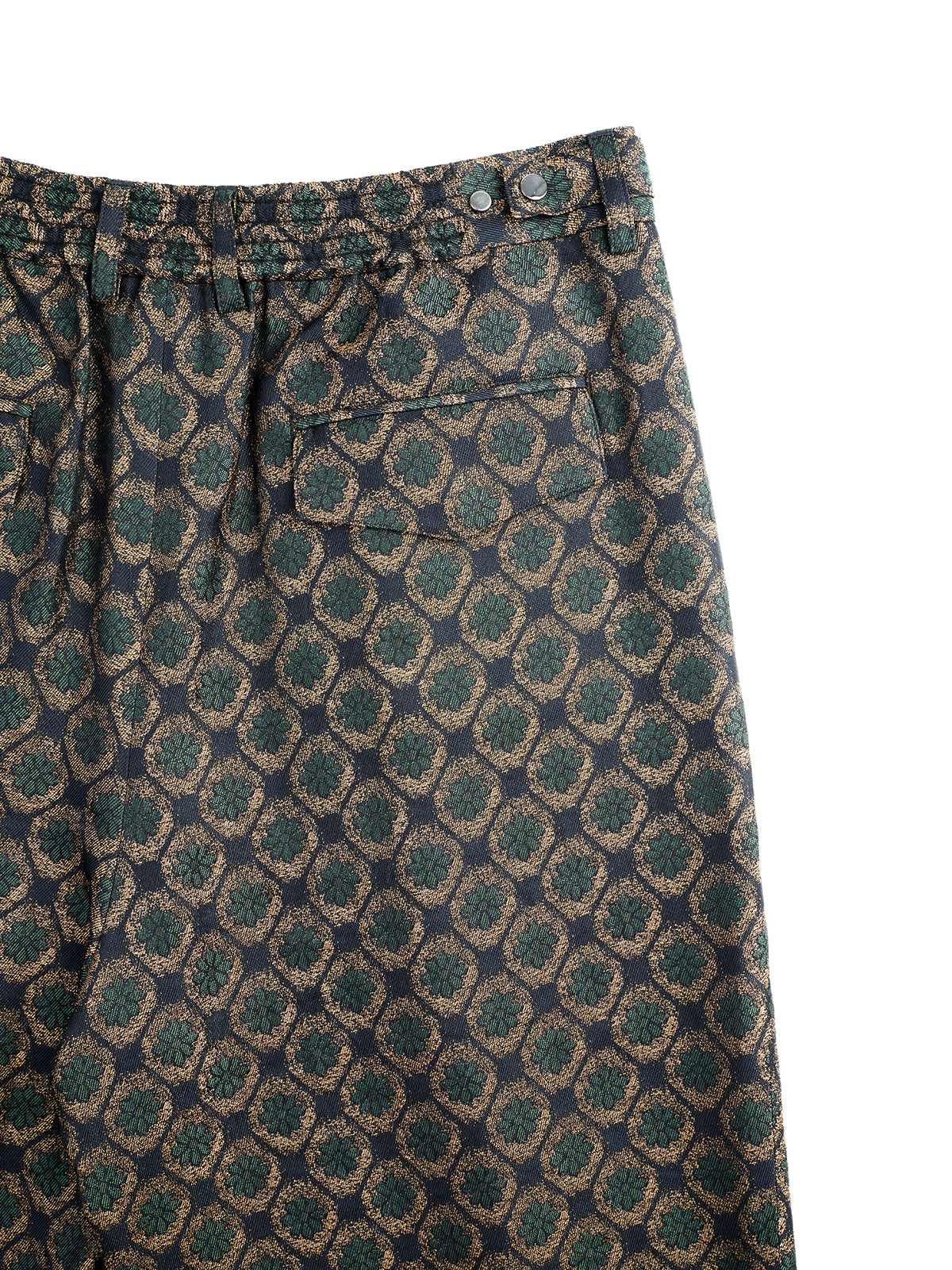 Dark Green Jacquard Wide-Pleat Cropped Pants