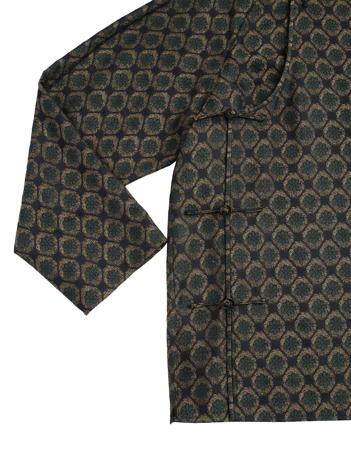 Dark Green Jacquard Long Chinese Shirt