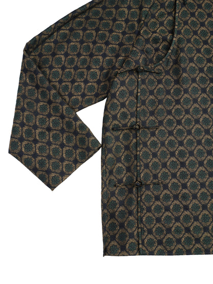 Dark Green Jacquard Long Chinese Shirt