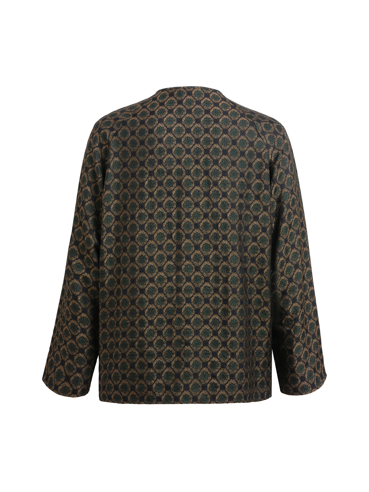 Dark Green Jacquard Long Chinese Shirt