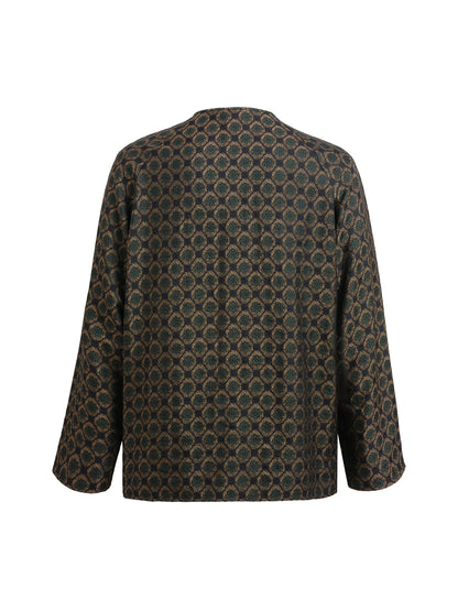Dark Green Jacquard Long Chinese Shirt