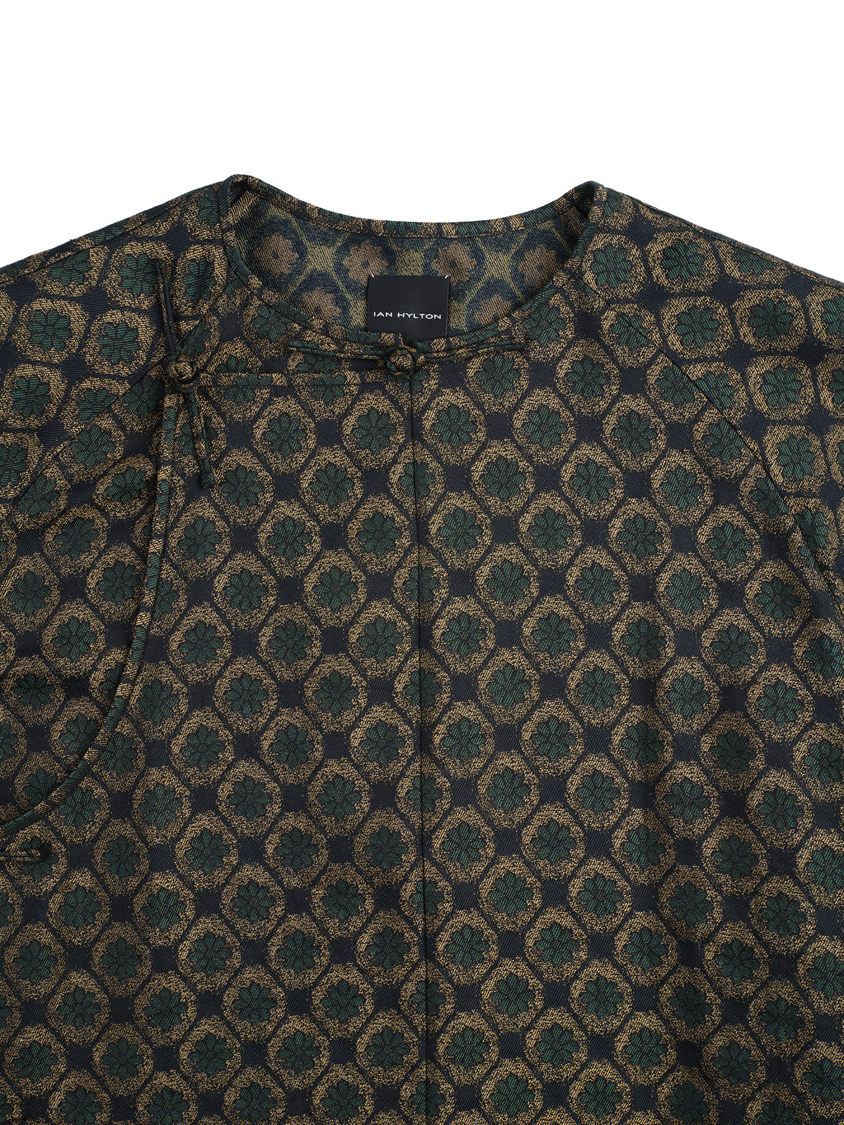 Dark Green Jacquard Long Chinese Shirt