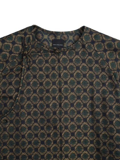 Dark Green Jacquard Long Chinese Shirt