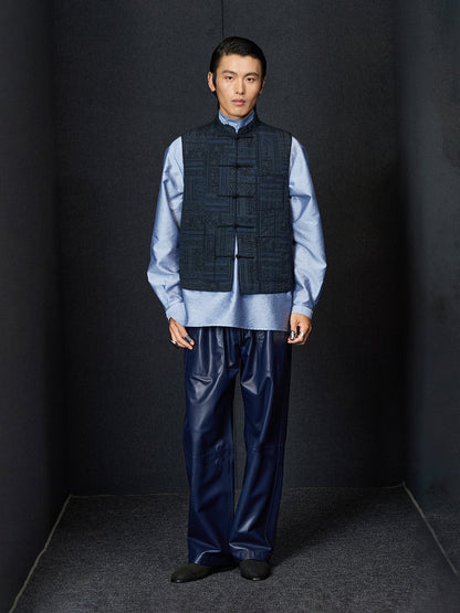 Navy Chinese Vest with Knit Back