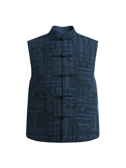 Navy Chinese Vest with Knit Back