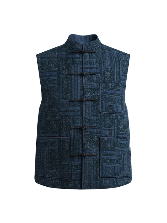 Navy Chinese Vest with Knit Back