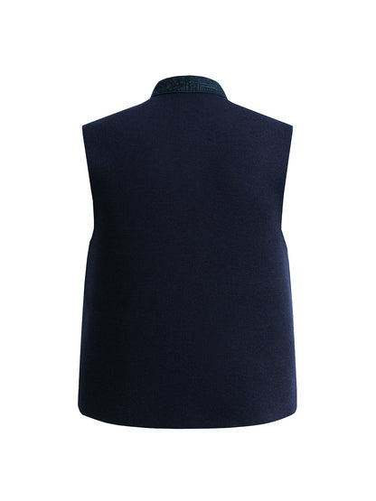 Navy Chinese Vest with Knit Back