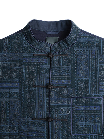 Navy Chinese Vest with Knit Back