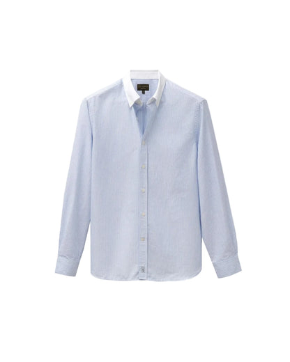 Striped Contrast Collar Oxford Shirt (Blue)