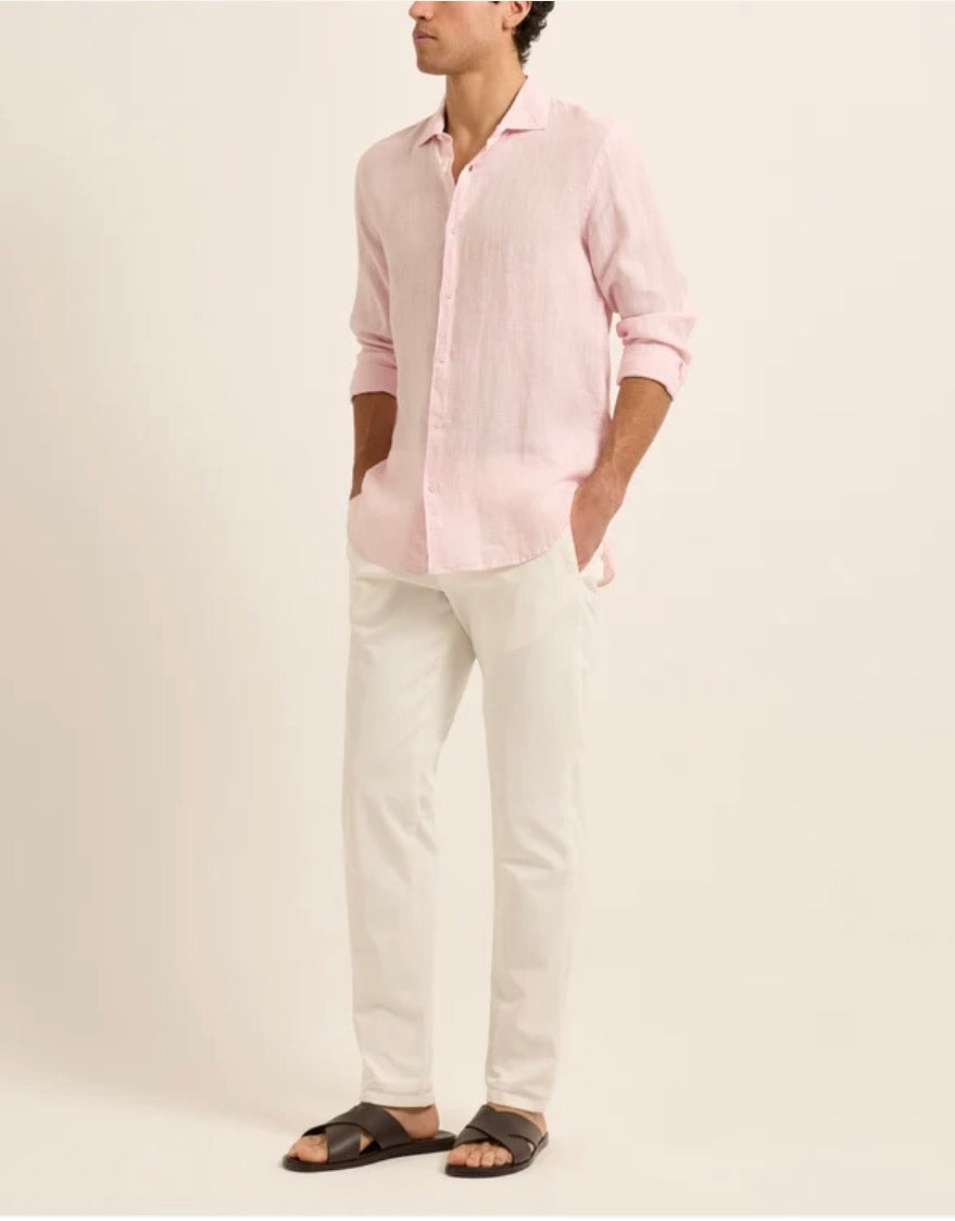 Giles Linen Shirt (Pale Pink And White)