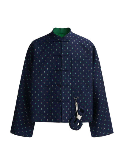 Navy Dance Jacquard  Chinese - Style Short Jacket