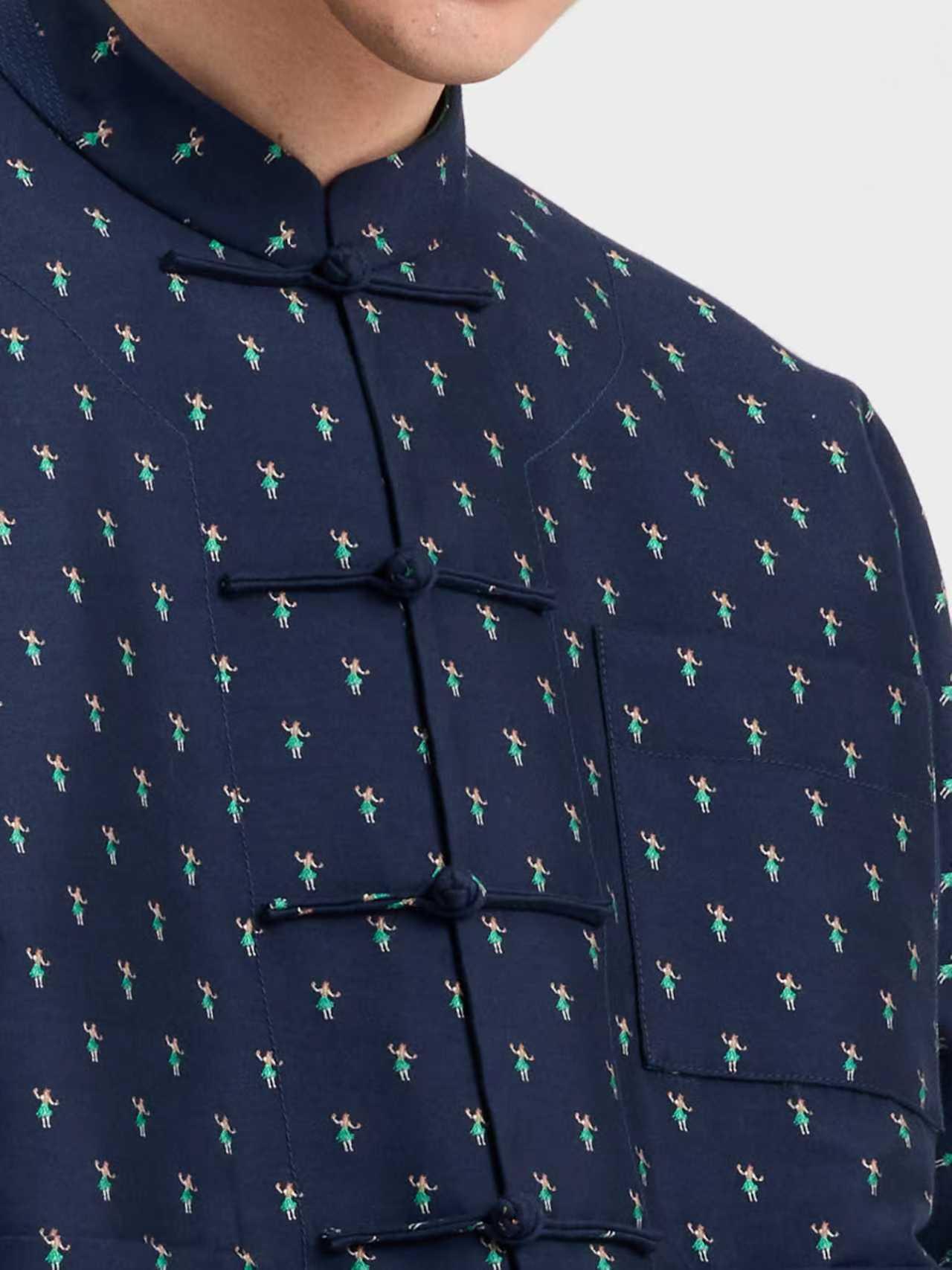 Navy Dance Jacquard  Chinese - Style Short Jacket