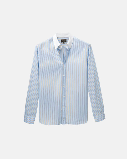 Light Blue Stripe Contrast Collar Poplin Shirt