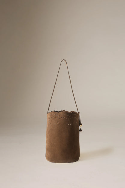 Maria Suede Bucket Bag - M - Dark Chocolate
