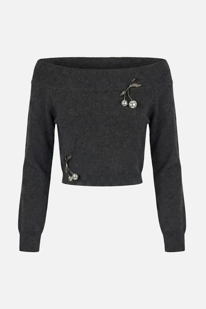 Off Shoulder Cherry Sweater