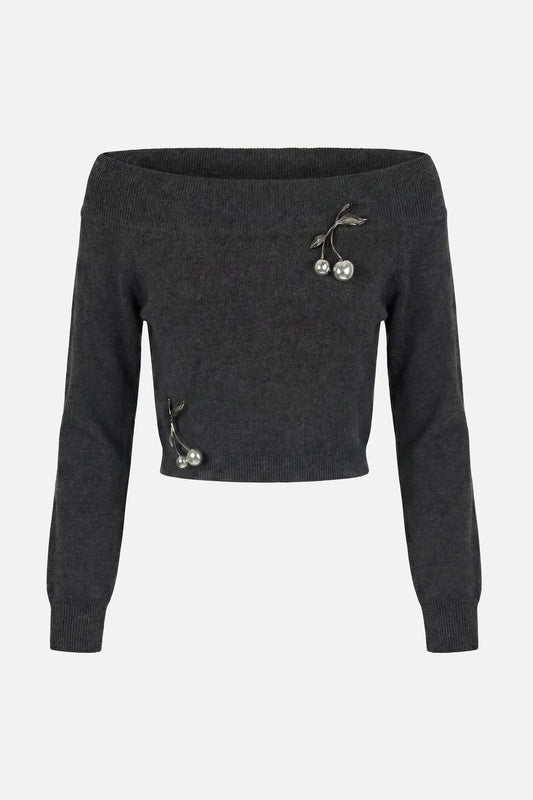 Off Shoulder Cherry Sweater