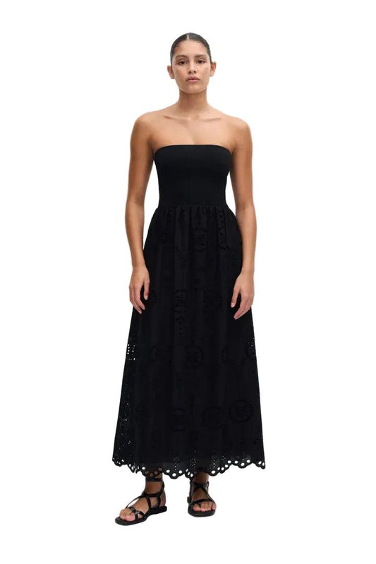 Strapless Knit and Broderie Dress