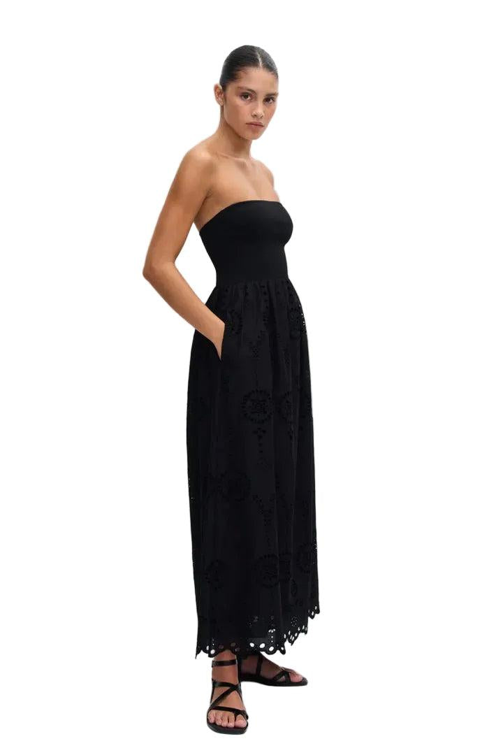 Strapless Knit and Broderie Dress