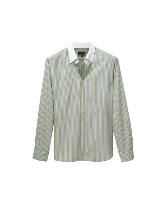 Pistachio Stripe Contrast Collar Poplin Shirt