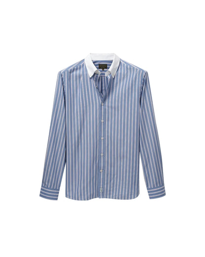 Royal Blue Stripe Contrast Collar Poplin Shirt
