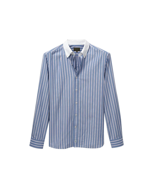 Royal Blue Stripe Contrast Collar Poplin Shirt