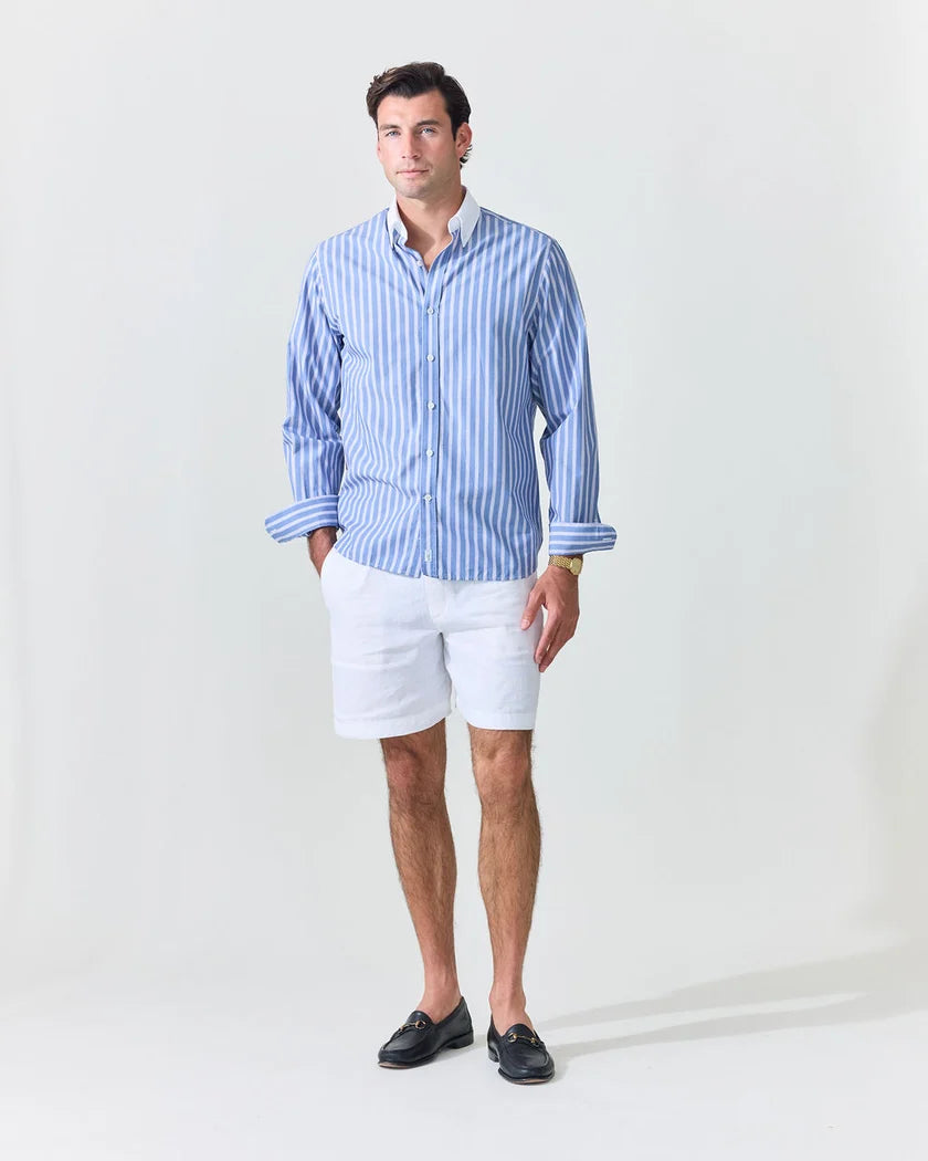 Royal Blue Stripe Contrast Collar Poplin Shirt