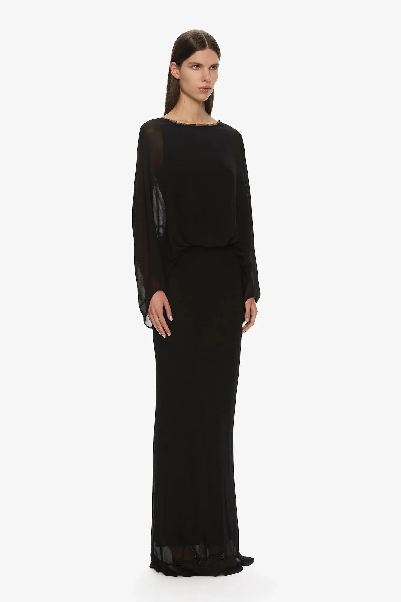 Lattice Lace Silk Blouson Dress