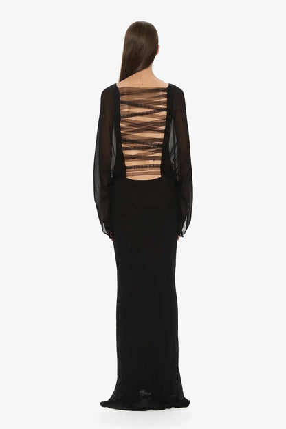 Lattice Lace Silk Blouson Dress