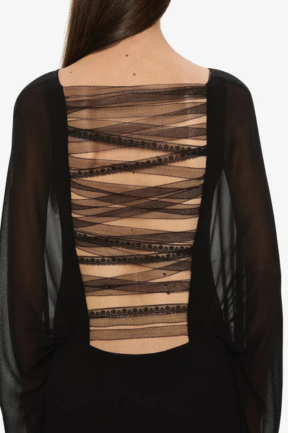 Lattice Lace Silk Blouson Dress