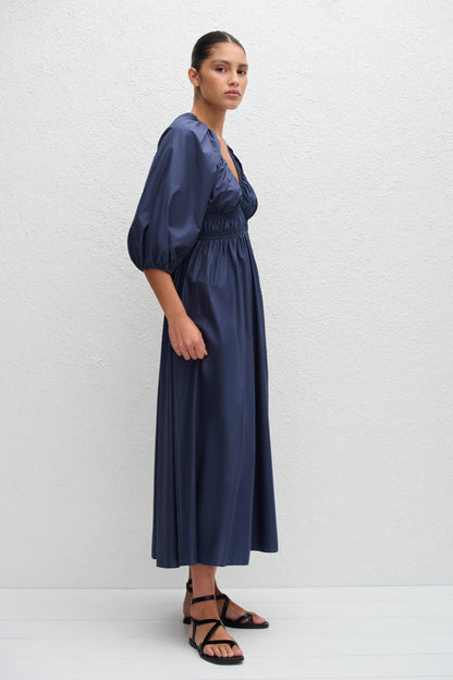 Shirred Plunge Button Dress