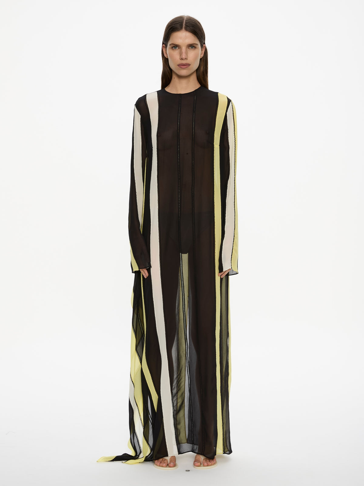 Vin Panelled Picot Silk L/S Belted Dress