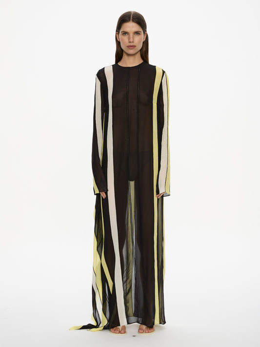 Vin Panelled Picot Silk L/S Belted Dress