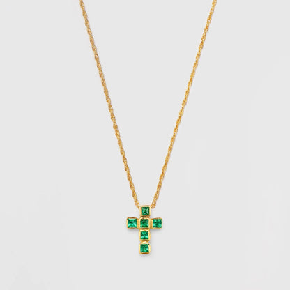 Emerald Grid Cross Necklace