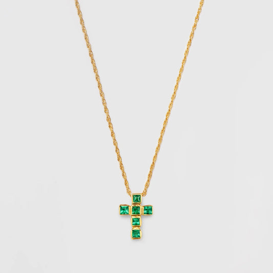 Emerald Grid Cross Necklace