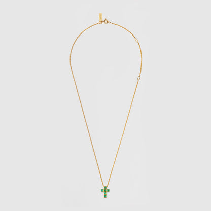 Emerald Grid Cross Necklace