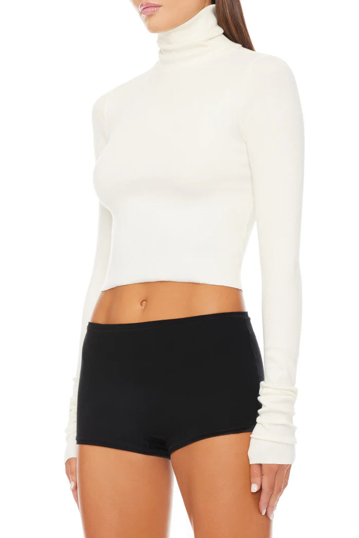 Cropped Fitted Turtleneck Top
