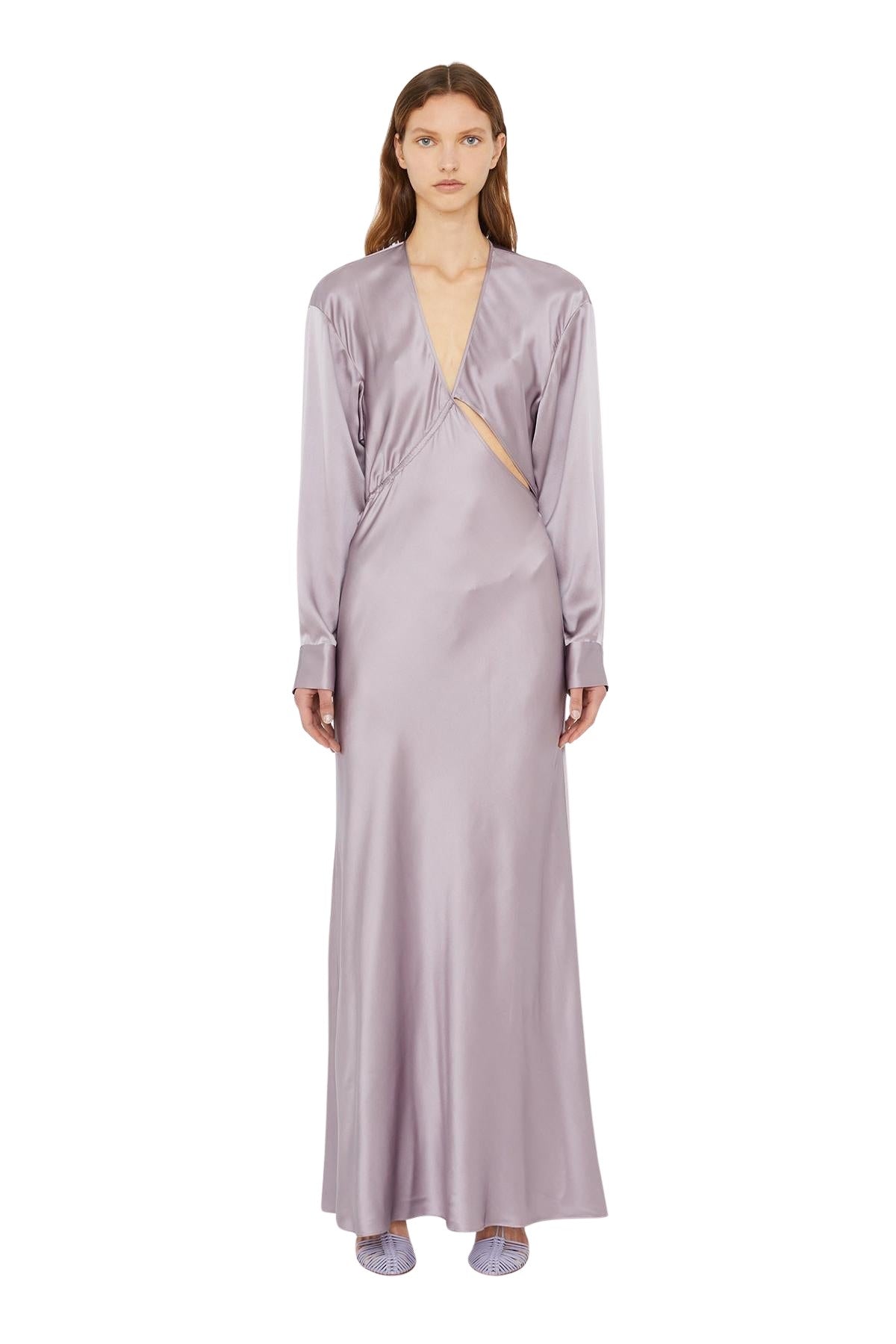 Cross Cut Silk Longsleeve Dress