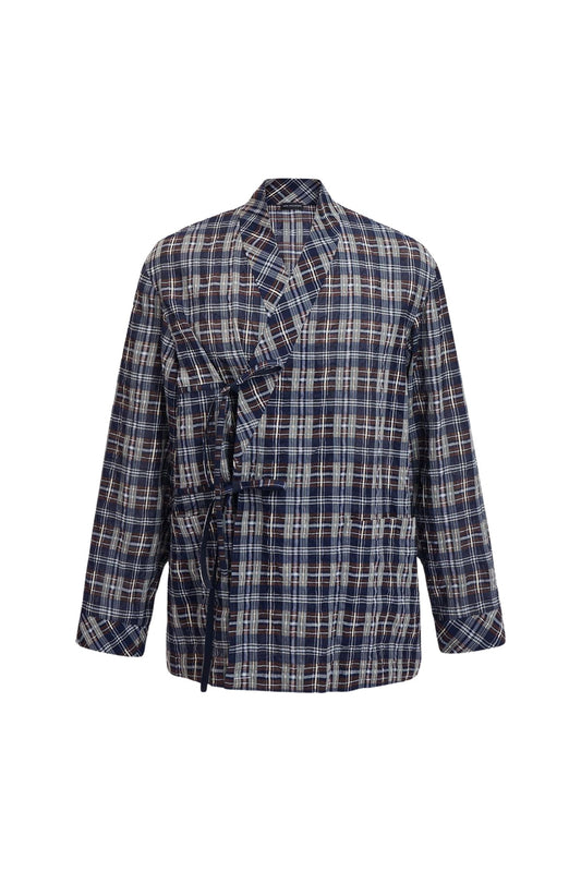 Cross-Over Shirt in Silk Cotton Check