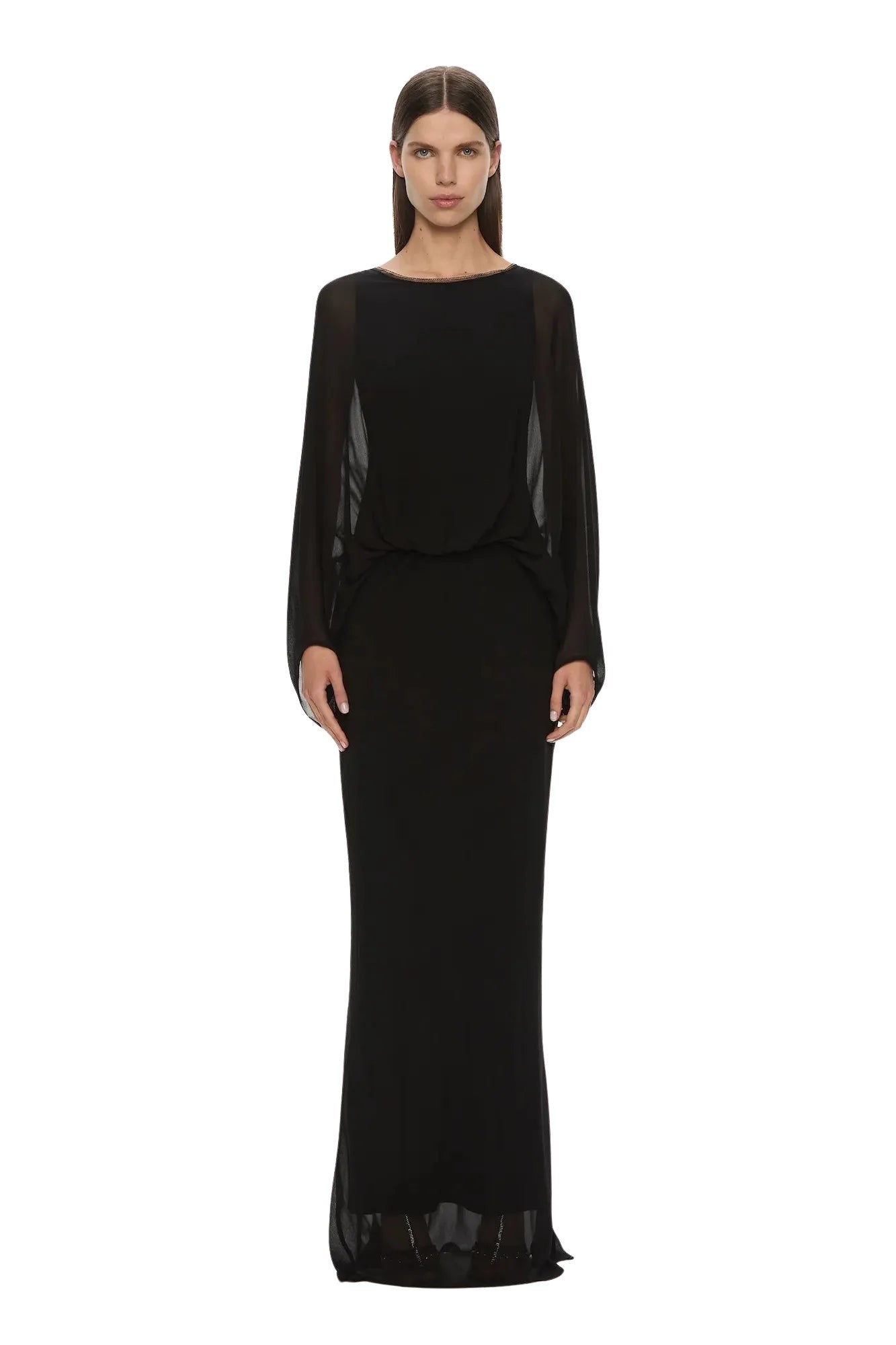 Lattice Lace Silk Blouson Dress