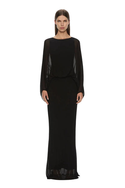 Lattice Lace Silk Blouson Dress