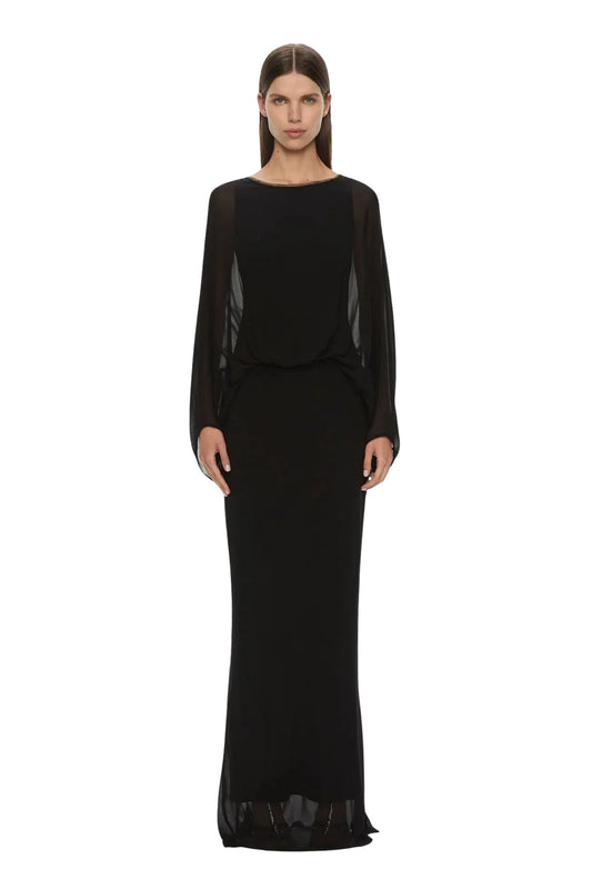 Lattice Lace Silk Blouson Dress