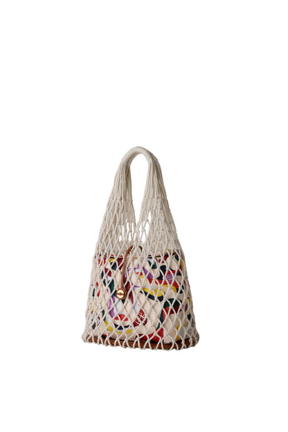 Dancing Hand Woven Vertical Tote - White