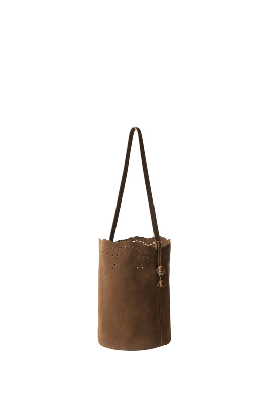 Maria Suede Bucket Bag - M - Dark Chocolate